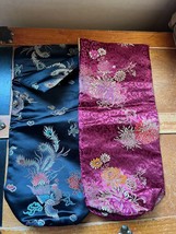 Lot of Cranberry or Black Asian Floral Fabric Wine Bottle Bag or Other Use - - $11.29