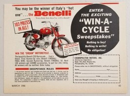 1966 Print Ad Benelli 250 Barracuda Motorcycles from Italy Contest - $9.88