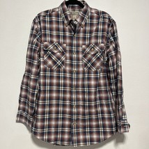 Duluth Trading Company Men’s M Button Down Shirt Relaxed Fit Plaid Brown Blue - £15.17 GBP