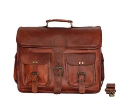 15&quot; leather messenger bag laptop case office briefcase gift for men comp... - £67.76 GBP