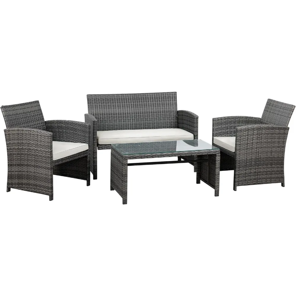 4-Piece Patio Furniture Set, Outdoor Wicker Patio Conversation Furniture... - £200.23 GBP