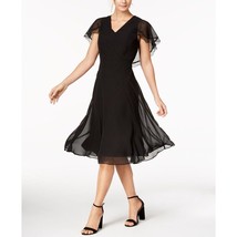 NWT Womens Size 10 NANETTE Nanette LePore Black Chiffon Cape-Sleeve Midi Dress - £31.32 GBP