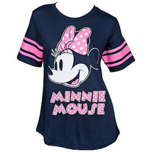 Disney Minnie Mouse Pink Polka Dot Women&#39;s Striped Football T-Shirt Blue - £27.36 GBP