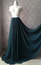 Dark Green Plus Size Maxi Chiffon Skirt Outfit Bridesmaid Maxi Chiffon Skirt