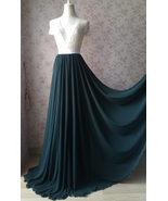 Dark Green Plus Size Maxi Chiffon Skirt Outfit Bridesmaid Maxi Chiffon S... - £50.16 GBP