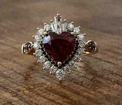 3.5Ct Heart Cut Red Garnet &amp; Diamond Halo Engagement Ring 14K Yellow Gold Over - £81.60 GBP