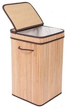 Square Laundry Hamper with Lid and Cloth Liner - Bamboo - Collapsible Ha... - £59.87 GBP