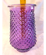 Purple Flower Vase Diamond Pattern 8&quot; Flash Painted Round Glass Vase Flaws - £18.02 GBP