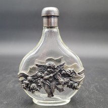 Heavy Glass Lidded Refillable Art Nouveau Perfume Bottle w Pewter Cupid ... - $19.79