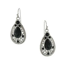 Silver Tone Filigree Dangle Earrings with Black Faceted Beads [Jewelry] - £14.21 GBP