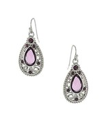 Silver Tone Filigree Dangle Earrings with Amethyst Look Crystals Faceted... - $24.44 CAD