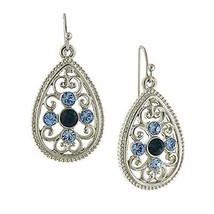 Silver Tone Filigree Dangle Earrings with Blue Crystals [Jewelry] - $17.82
