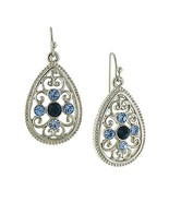 Silver Tone Filigree Dangle Earrings with Blue Crystals [Jewelry] - $24.44 CAD