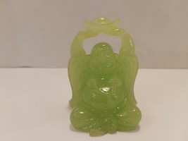 Small Sitting &amp; Laughing Buddha Figure Statue Faux Jade Resin 2.5&quot; Tall - £18.56 GBP