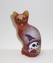 Fenton Glass Amber Halloween Skully Skeleton Stylized Cat Figurine Ltd Ed #46/53 - £168.24 GBP