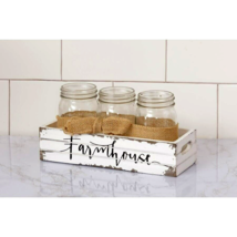 Farmhouse storage caddy with Jars in distressed wood image 2