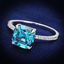 8mm Cushion Cut Sea Blue Solitaire CZ 925 Sterling Silver Engagement Bridal Ring - £92.62 GBP