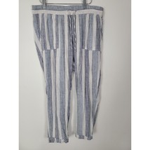Old Navy Longe Pants Medium Womens Linen Blend Blue White Striped Pockets - $20.67