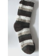 Womens Soft Cozy Fuzzy Polyester Socks Size 9-11 Tri-colored Striped - $4.74