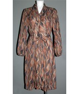 VTG Three R&#39;s Squiggly Lines Attached Tie Zipper Front Belted Dress Wm&#39;s... - $32.99