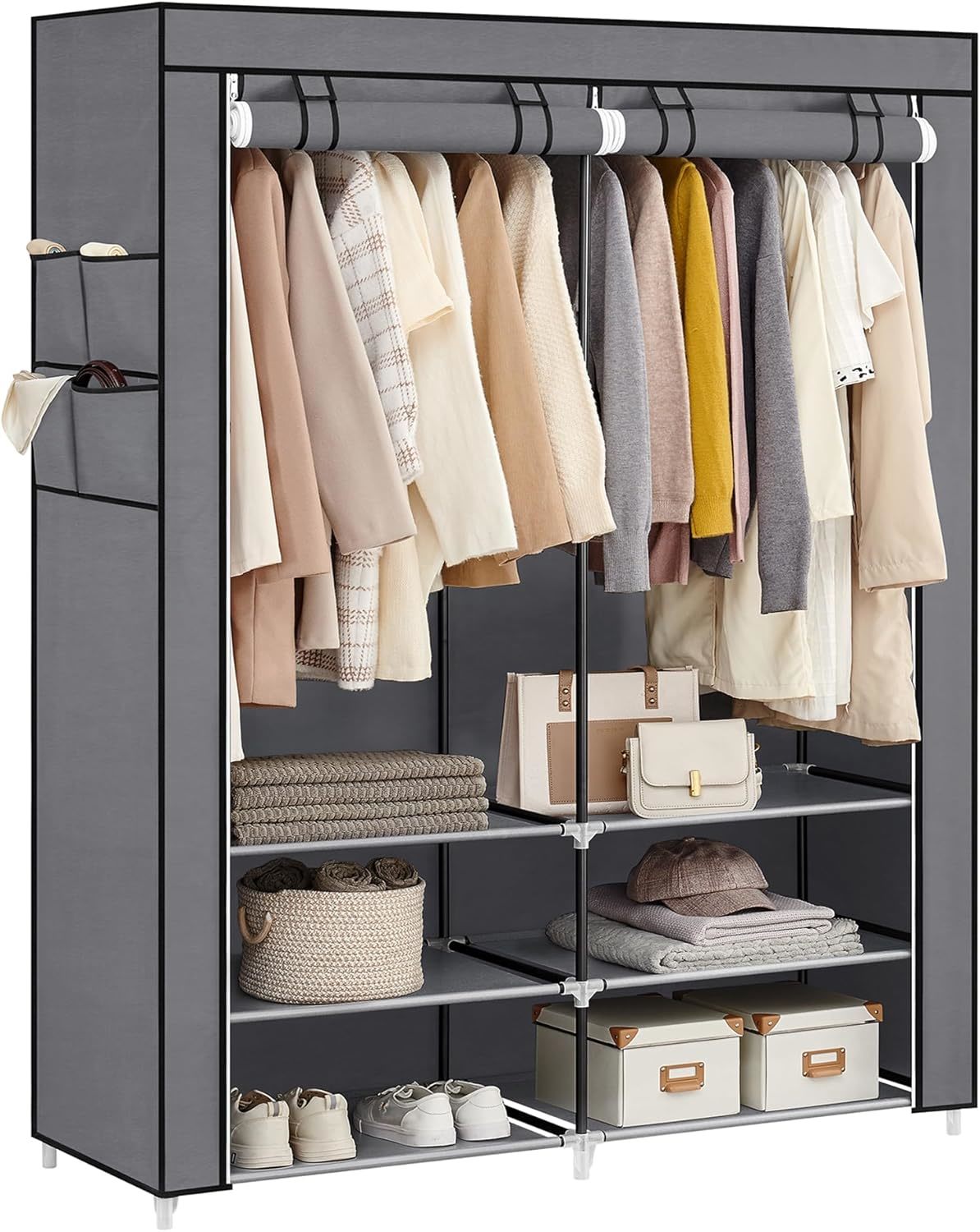 Songmics Portable Closet Wardrobe With Shoe Rack And Cover,, Gray Uryg00... - $48.96