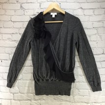 Ann Taylor Loft Surplice Dark Gray Sweater Black Trim Womens Sz L Wool Blend - $22.69