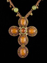 Gorgeous gothic Cross necklace - Peridot &amp; amber rhinestones - Rosary beaded cha - £98.32 GBP