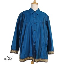 Turquoise Blue 1X Tunic Blouse Embroidered Trim, Silk Lore Beth Terrell ... - £24.03 GBP