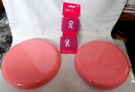 Breast Cancer Awareness Cherish Sweat Bands &amp; 2 Frisbees 9&quot; Pink Flying ... - $9.49