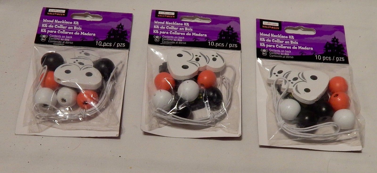 Halloween Creatology Wood Necklace Kits 3ea Total 30pc BOO & Beads 4+ 38J - $7.89