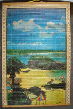 WOODEN WALL SCROLL Vintage Beach scene new in box 12&quot;X19&quot; Oriental Art work 66H - £4.75 GBP