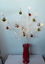 Holiday LED Light Branches in ceramic Red Vase Battery Timer by Mark Feldstei 8F - £17.39 GBP