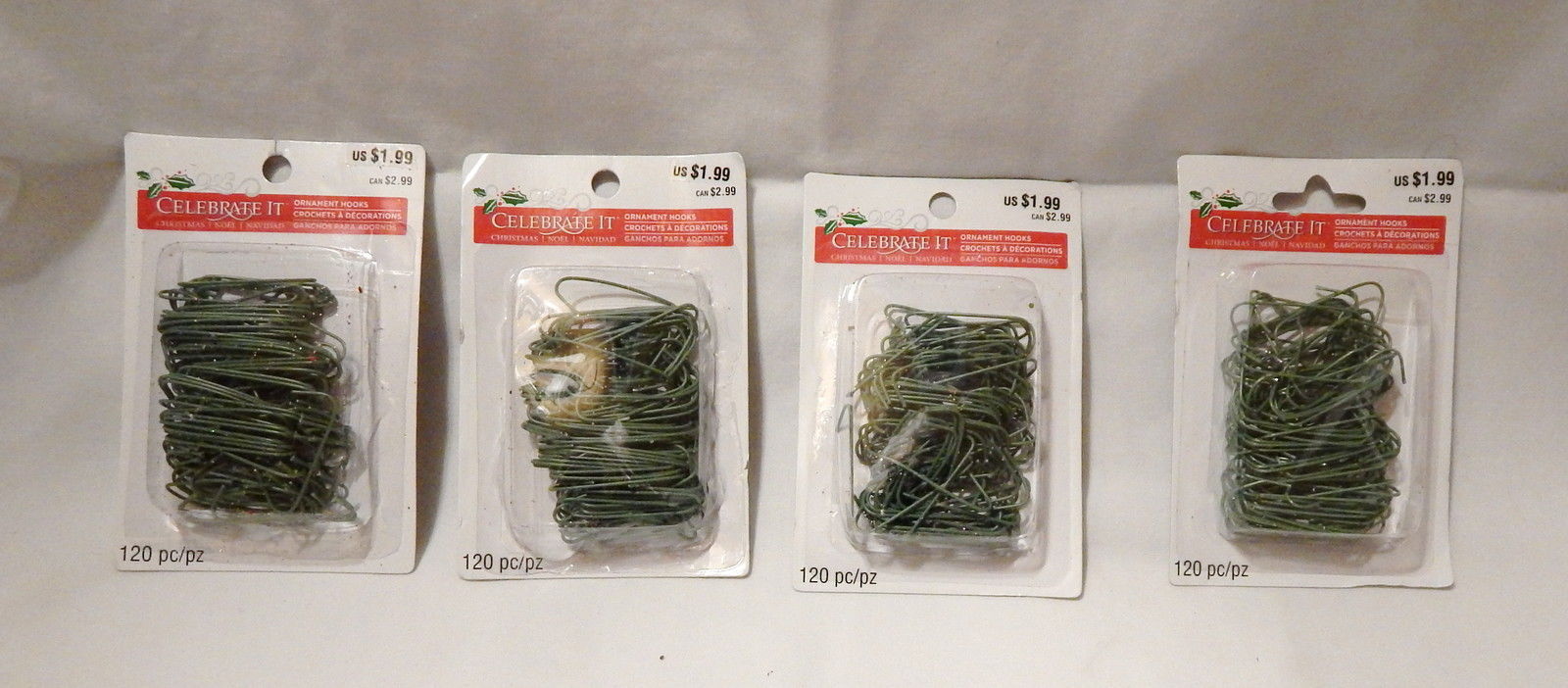 Celebrate It Christmas Ornament Hooks Green Color 4pks 480 Total 1 1/2" Long 22S