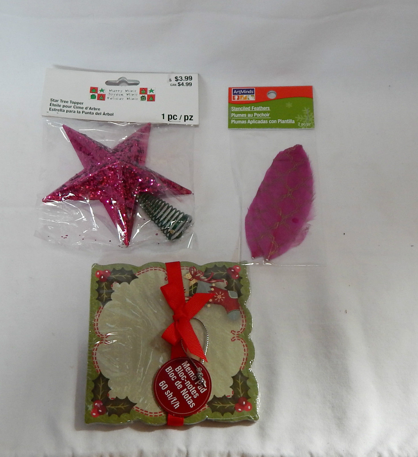 Mix Lot Christmas Purple Glitter Star Tree Topper Stenciled Feathers Mem... - $5.91