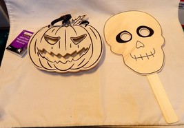 Halloween Wooden Craft Projects Creatology 2ea Skull Mask Pumpkin Plaque... - £7.76 GBP