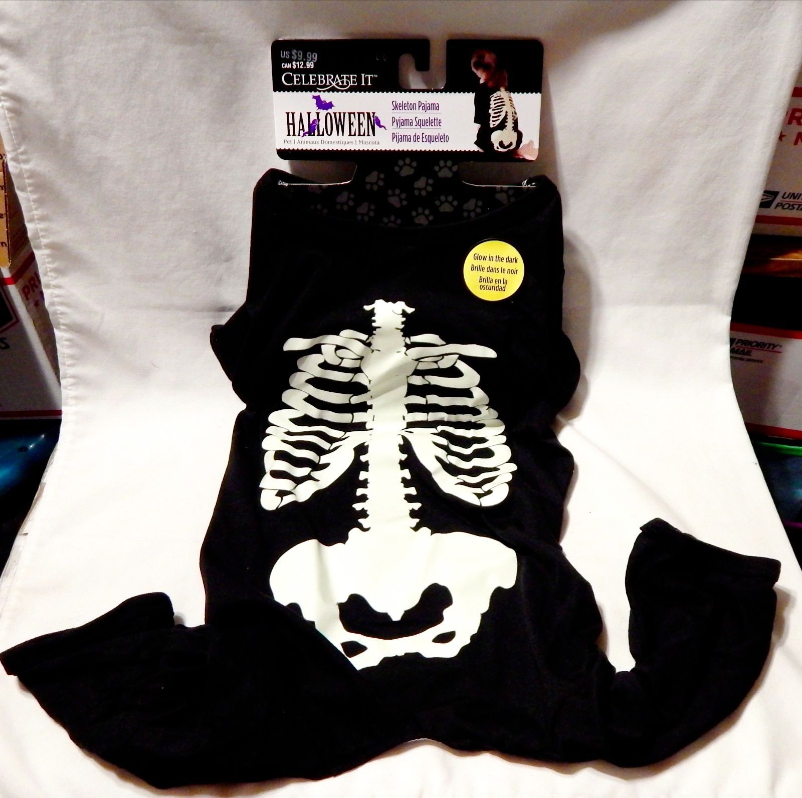 Halloween Dog Pet Costume Celebrate It Lg Skeleton Pajama Glow in the Dark 38R - £6.30 GBP