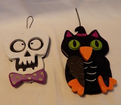 Halloween Decor Glitter Wooden Owl &amp; Skull Celebrate It 5&quot; x 6&quot; x 3/4&quot; T... - $9.89