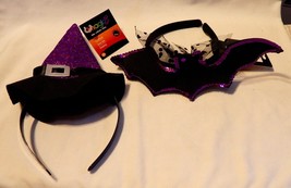 Halloween Costume Headband By Imagin 8 2ea Bat &amp; Purple Witches Hat 37S - £6.25 GBP