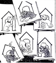 Puppy in Dog House with Dishes Tea Towels embroidery pattern AB6064  - $5.00