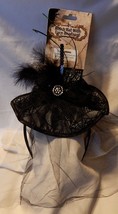 Halloween Witch Hat With Lace Headband Adult Size Black Spiderwebs Feathers 46Z - £7.93 GBP