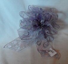 Christmas Wedding Glitter Bow Michaels Stores 9&quot;x7&quot; Lite Purple Silver T... - $4.92