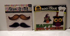 Halloween Boo tique Iron on Transfers &amp; Appliques Happy Owl O Ween Mustaches 36E - £4.72 GBP