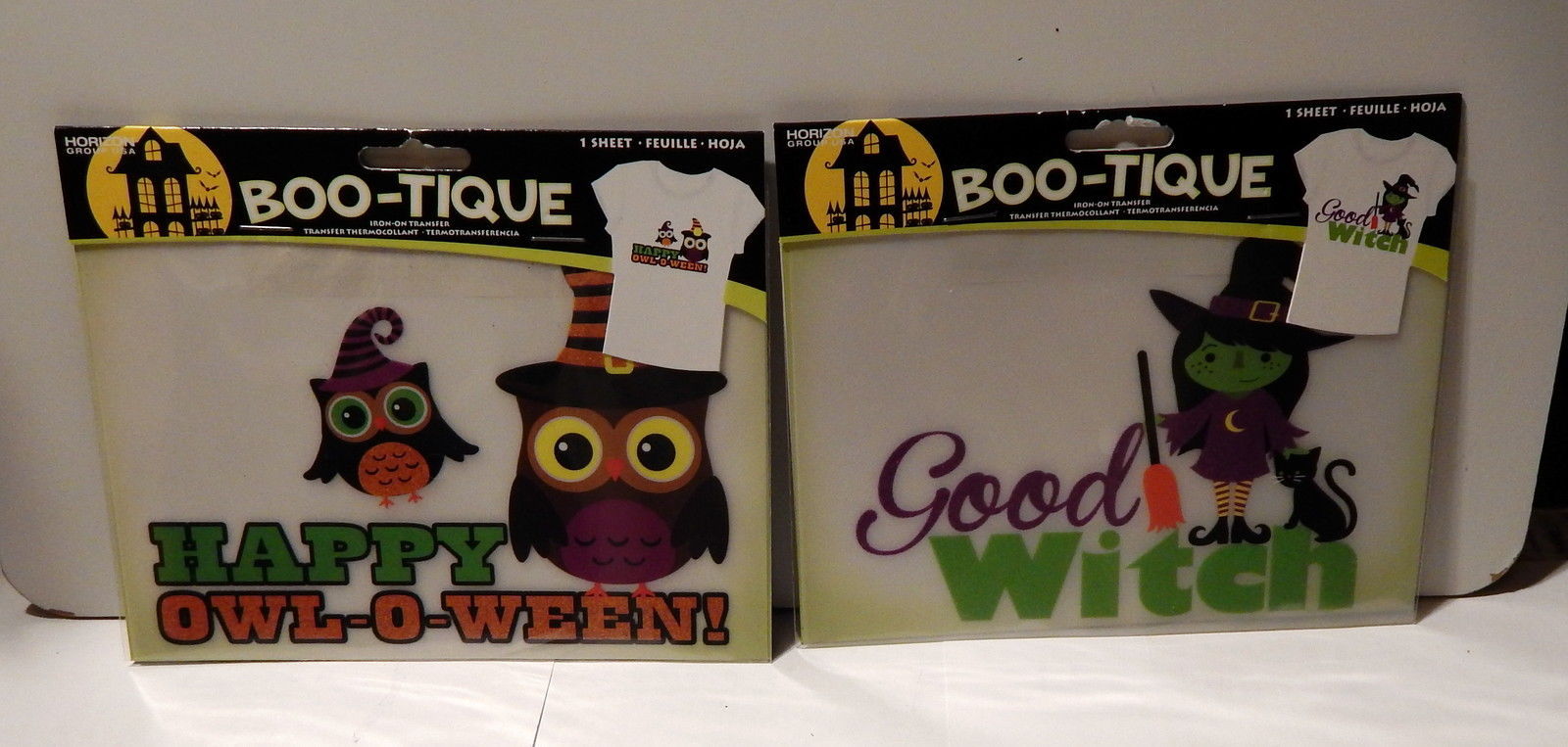 Halloween Boo tique Iron on Transfers Horizon Happy Owl O Ween & Good Witch 36H - $5.91