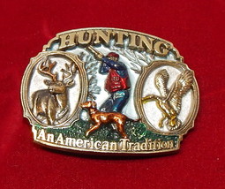 1986 Belt Buckle Hunting An American Tradition 1817 Made in USA New 3&quot;x 21/4 15Y - £7.04 GBP