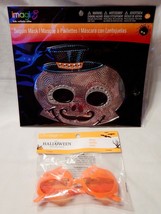 Halloween Party Glasses-Pumpkins By Celebrate It &amp; Sequin Mask By Imagin... - £7.76 GBP