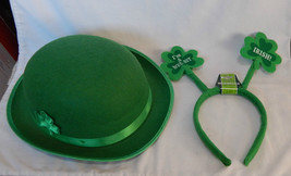 Happy St. Patricks Day Green Felt Hat &amp; Felt Headband I&#39;m a wee bit Irish 49D - £6.30 GBP