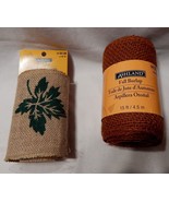 Halloween Ashland Fall Burlap 2 Rolls 10ft &amp;15ft Brown &amp; Leaf Design 6&quot; ... - $9.87
