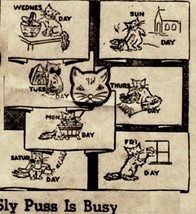 1930&#39;s Sly Pussy Cat DOW days of week towels embroidery pattern N8154  - £3.92 GBP