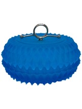 VTG Blue Teal Frosted Diamond Candy Bonbon Trinket Dish Lid MCM Indiana Glass - £20.98 GBP