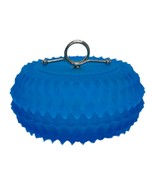 VTG Blue Teal Frosted Diamond Candy Bonbon Trinket Dish Lid MCM Indiana ... - $36.07 CAD